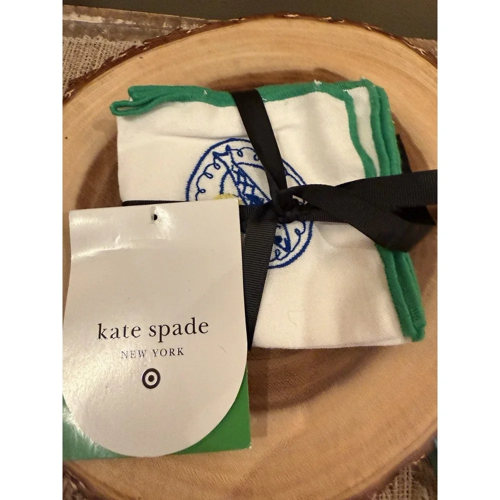 KATE SPADE X TARGET Embroidered Cocktail Napkins Set Of 4 White & Green New